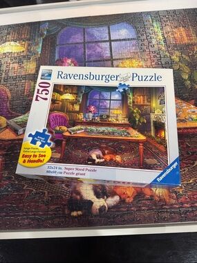 Ravensburger Puzzle with Purple, Blue, Gold and Green Cozy Room Illustration